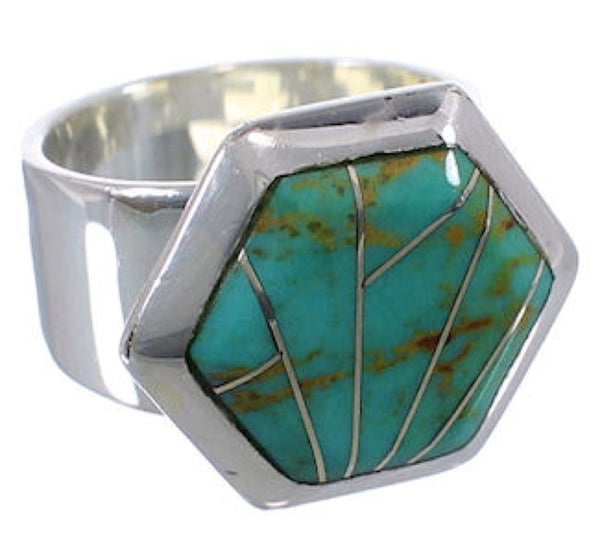 Turquoise Inlay Well-Built Southwest Ring Size 7-3/4 EX40528